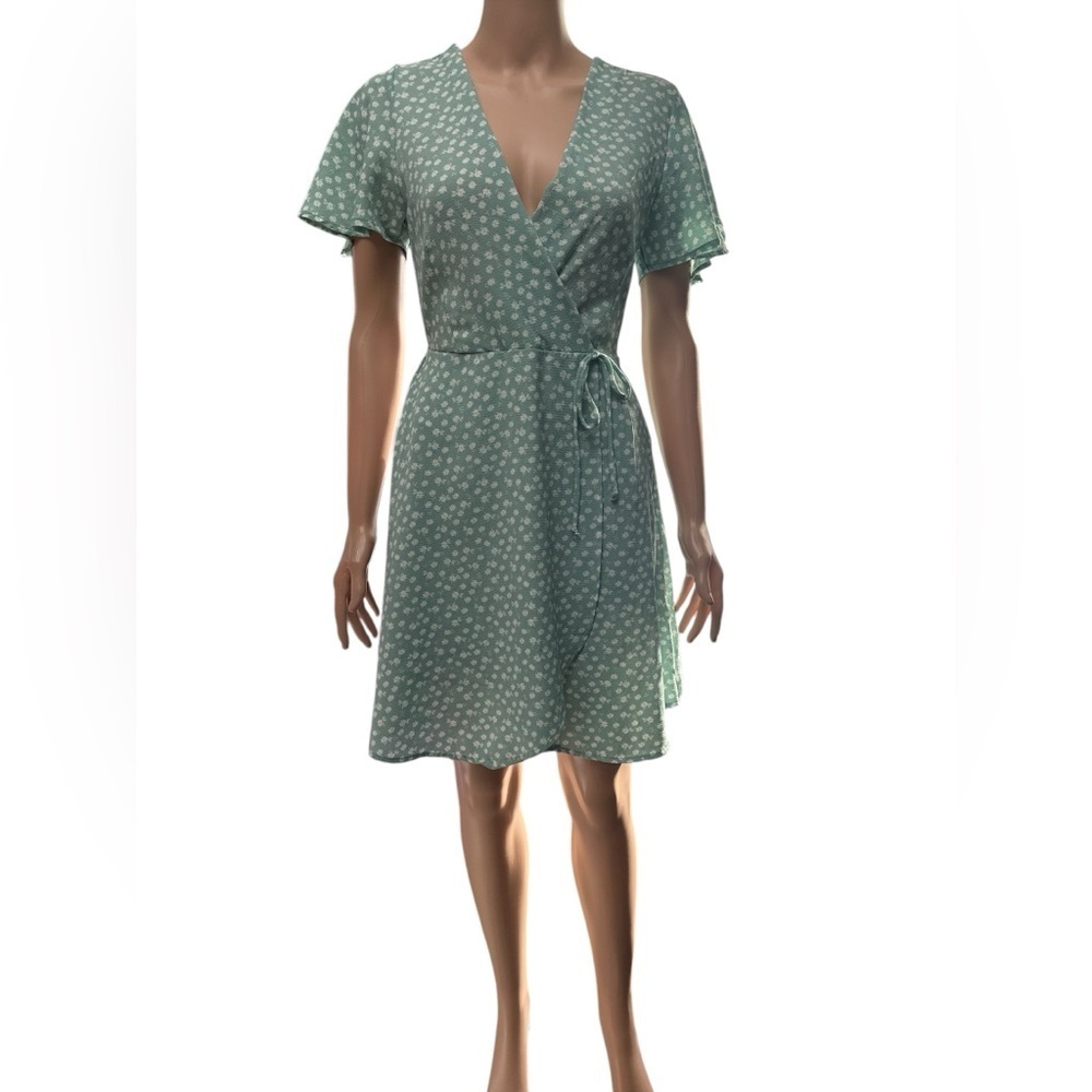 Monteau- EC - Floral Green Wrap Dress